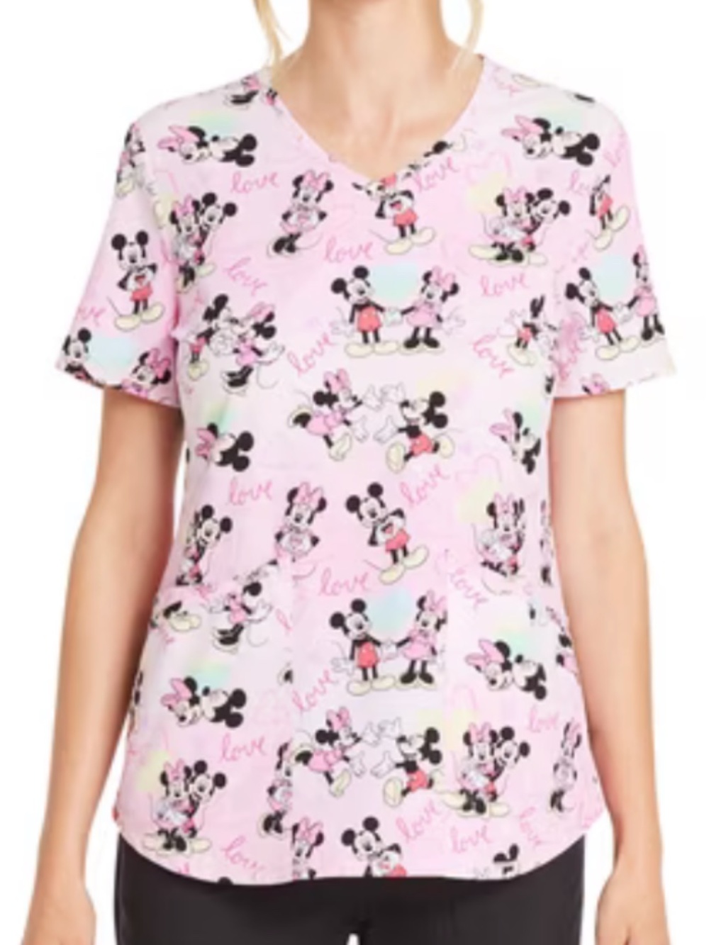 Disney Mickey Love Surrounds Women’s V-Neck Scrub Top
